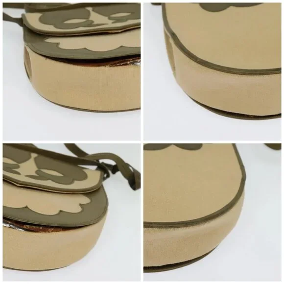 SAINT LAURENT Shoulder Bag Canvas Leather Khaki Auth